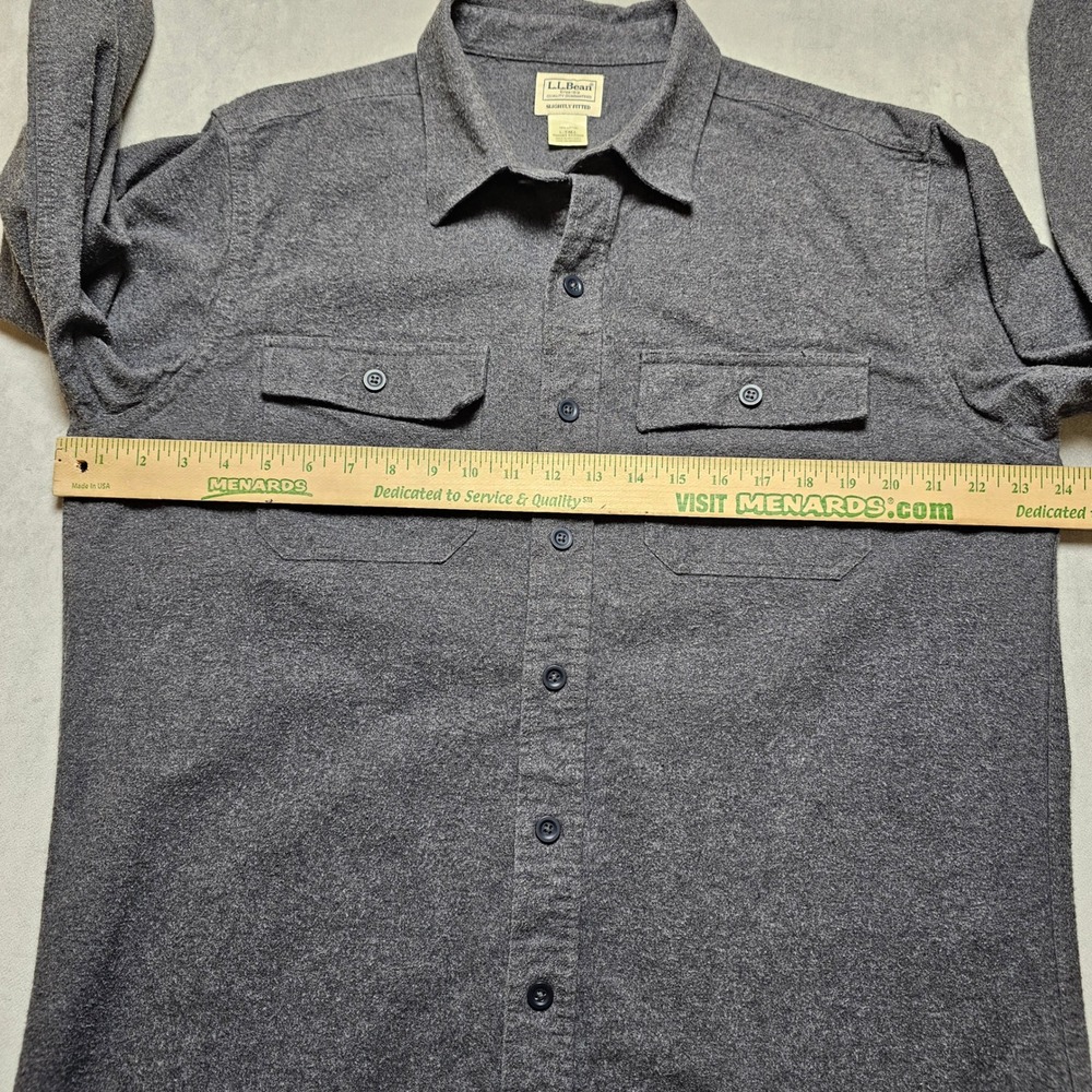LL Bean Mens L-Tall Slightly Fitted Flannel Shirt Charcoal Gray‎ Heather - Picture 4 of 16